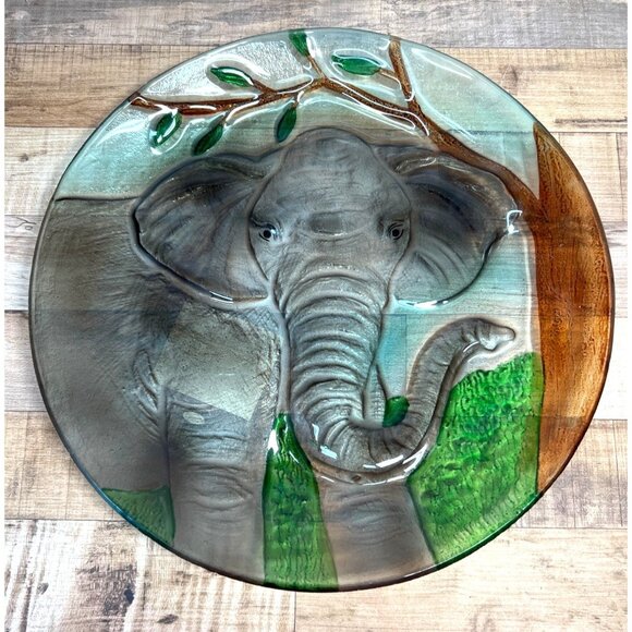 Handcrafted Glass Elephant Plate With Textured Design & Vibrant Colors - Picture 1 of 3
